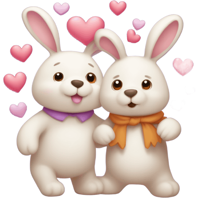 Bunny and a bear with hearts emoji