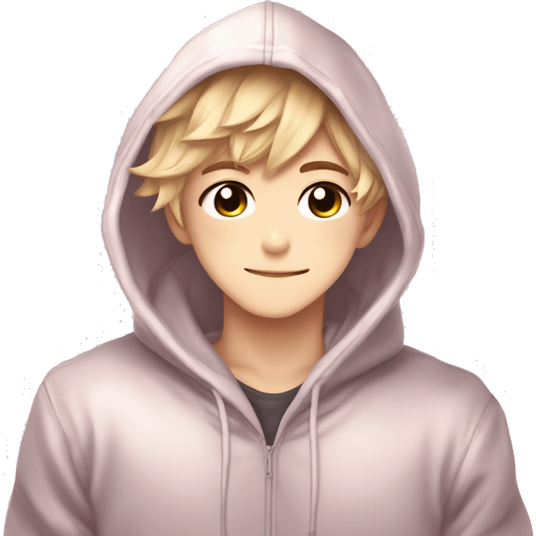 Cute Kawaii Beautiful Gorgeous Sparkly Shiny Blushing Anime Style Romantic Shojo Catboy Man Guy Femboy With Pretty Hair And Hoodie Trendy Style Outside emoji