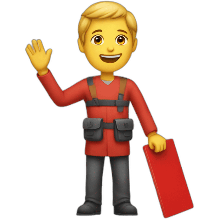 A person having a red board in is hand emoji