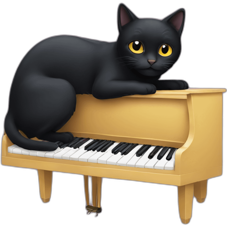 Black cat play in the piano emoji