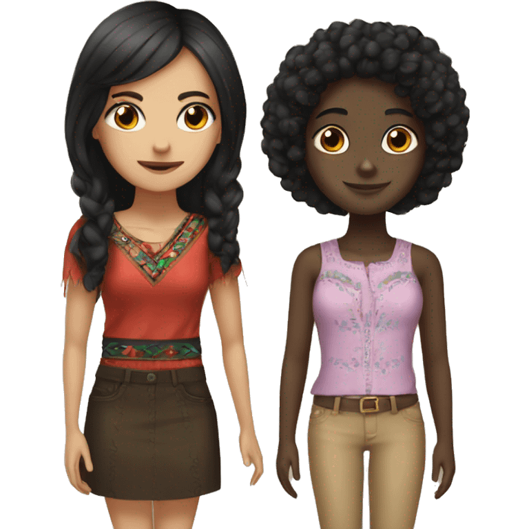 A dark haired Mexican girl and a black girl best friends emoji