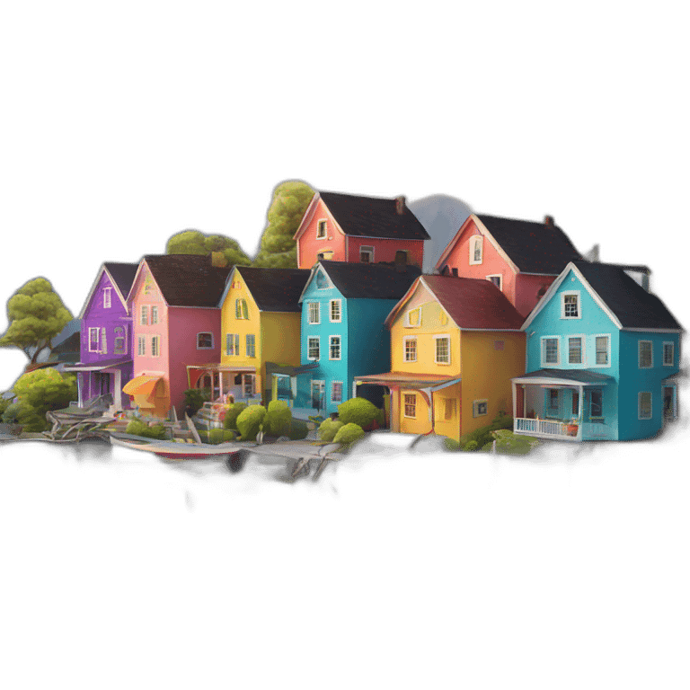 Colorful houses by the water emoji