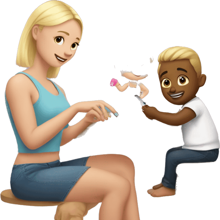 blonde babydaughter gives blonde dad a manicure emoji