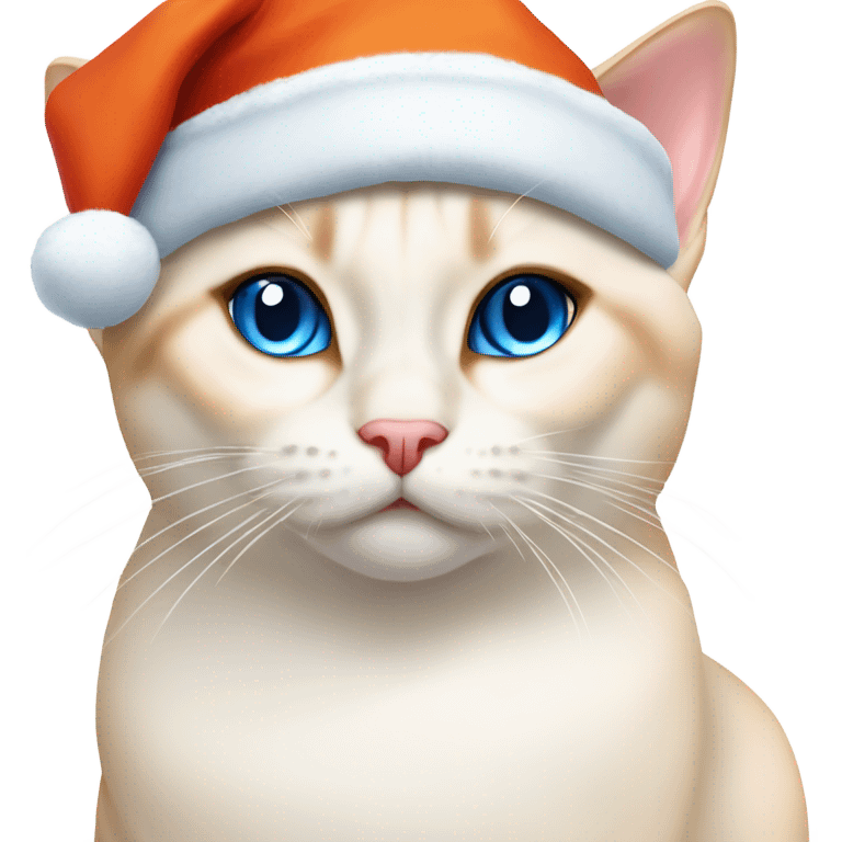 chubby flame point Siamese, white fur with orange accents and blue eyes wearing a red christmas hat  emoji