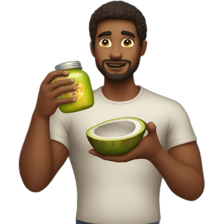 A man saying no while holding a jar of coconut fat emoji