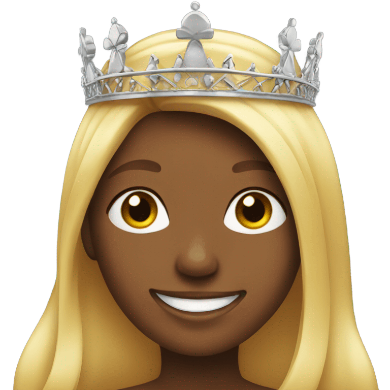 smiling girl with long hair that has a crown on  emoji