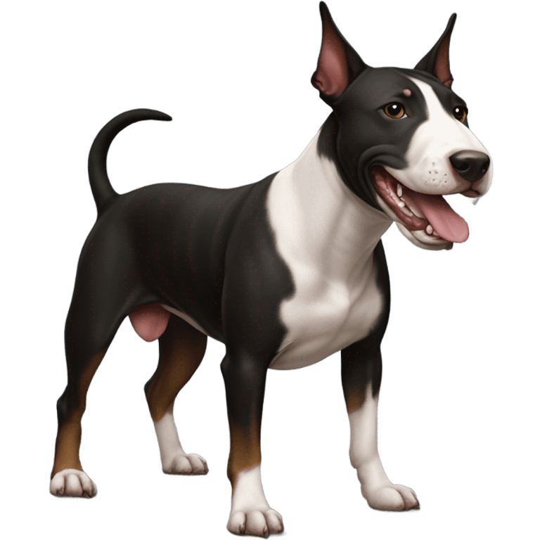 black and brown bull terrier with tongue emoji