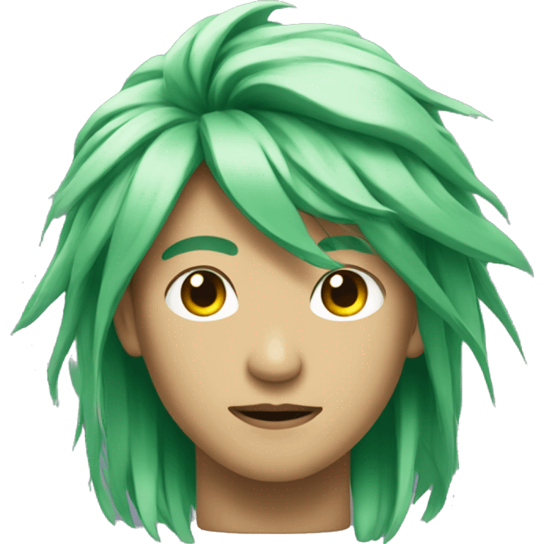 Head of Asian male cyborg with long green hair emoji