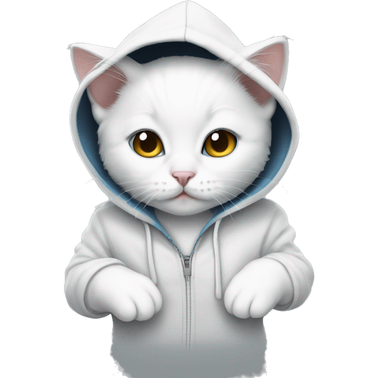 White kitten wearing hoodie emoji