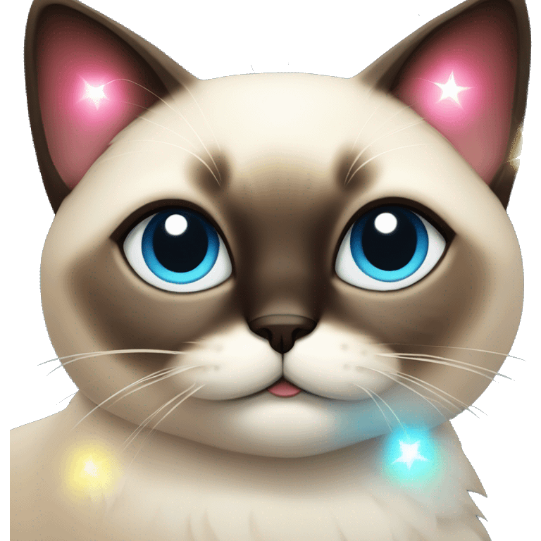 cute and fluffy siamese cat with christmas light emoji