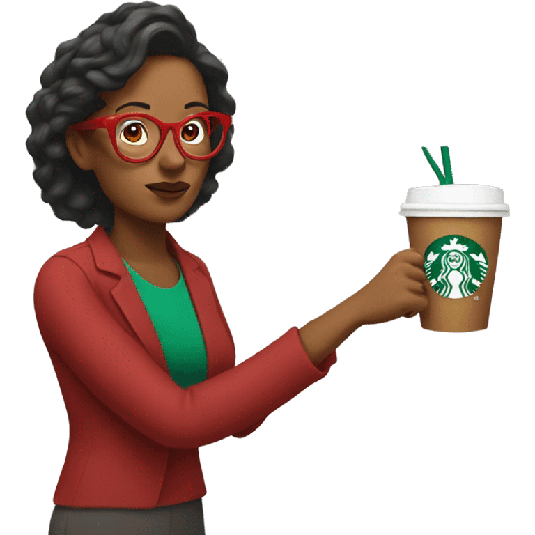 Mom with red reading glasses drinking a Starbucks  emoji