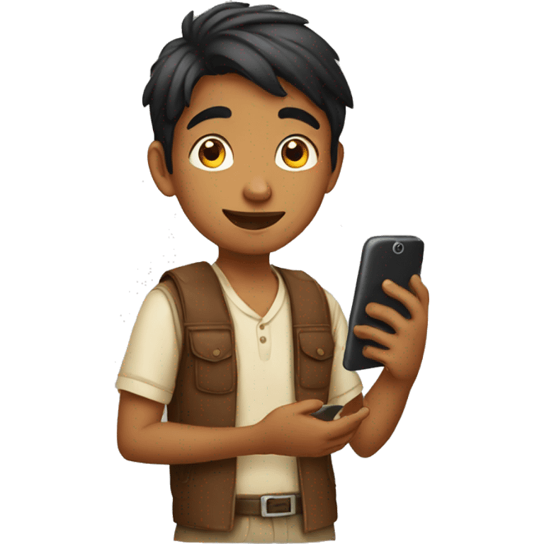 Indian boy using phone emoji