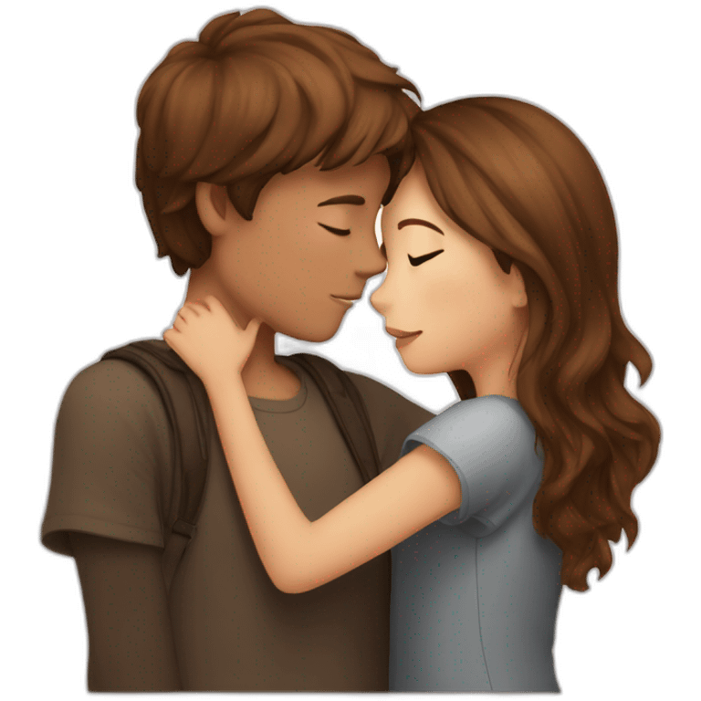 girl with long brown hair hugging boy with brown stylish hair emoji