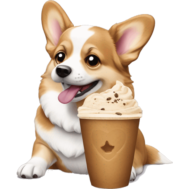 Corgi Merle eating puppacino emoji