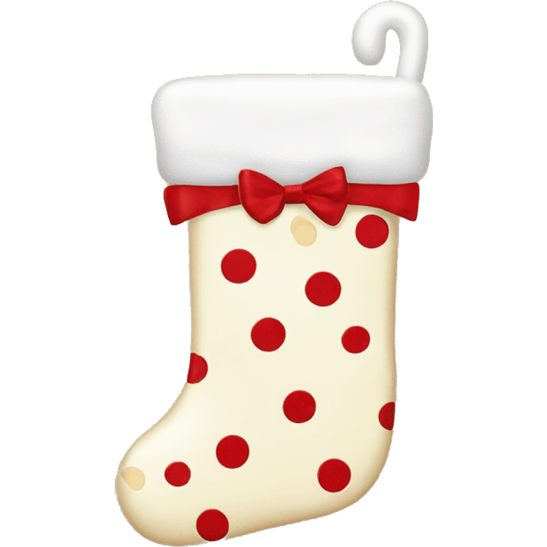 crème colored christmas stocking with a red polka dot bow emoji