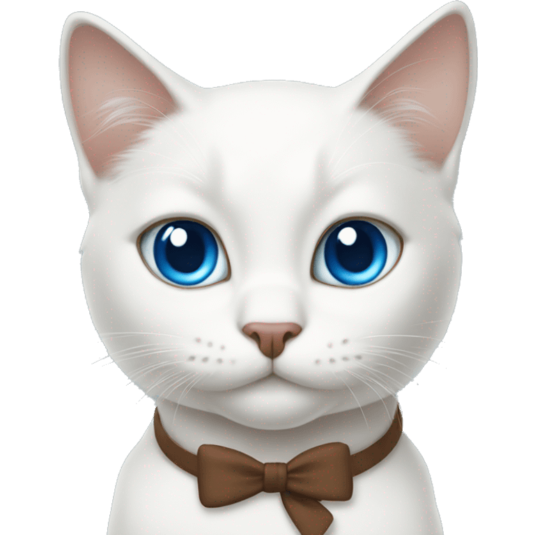 White cat blue eyes with brown bow at neck emoji