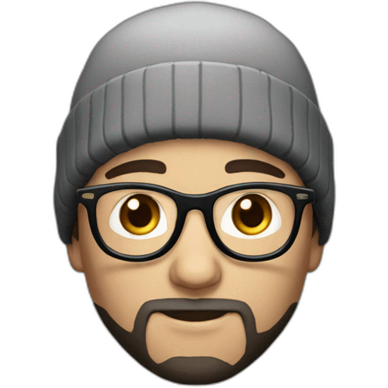 white young man with round glasses and black straight short hair and short black thin beard with a beanie hat emoji