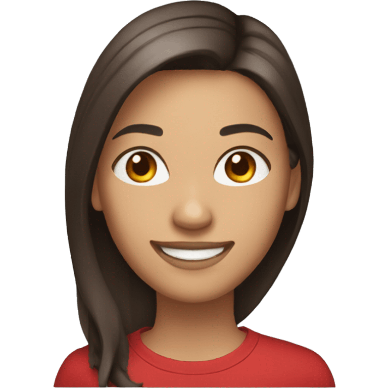 smiling woman with light to medium skin, straight dark brown hair with middle part red shirt  emoji