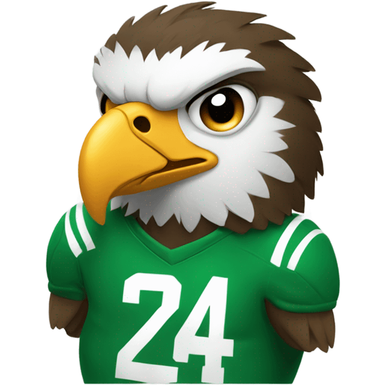 Small eagle with frown face and fat belly and green football jersey emoji