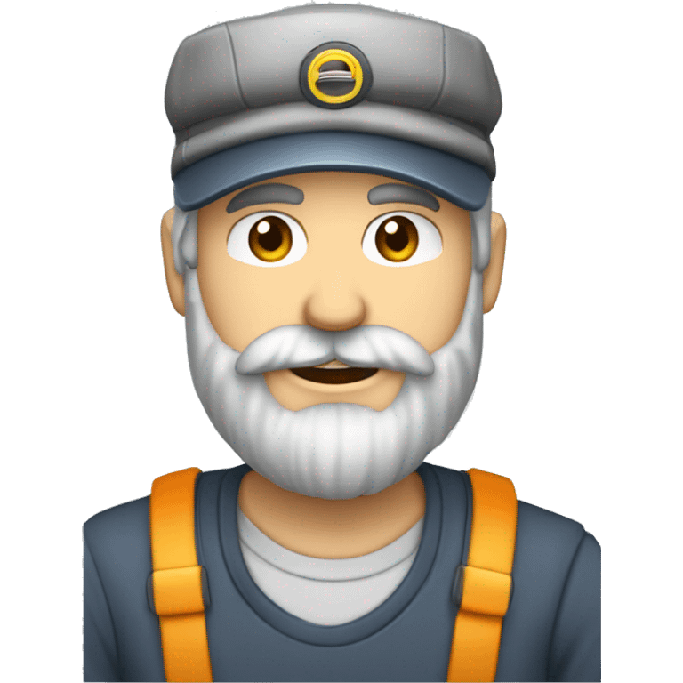 Homme âgé cheveux gris barbe grise avec casquette marin sur un bateau emoji