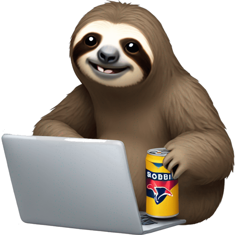 sloth with RedBull can and laptop emoji