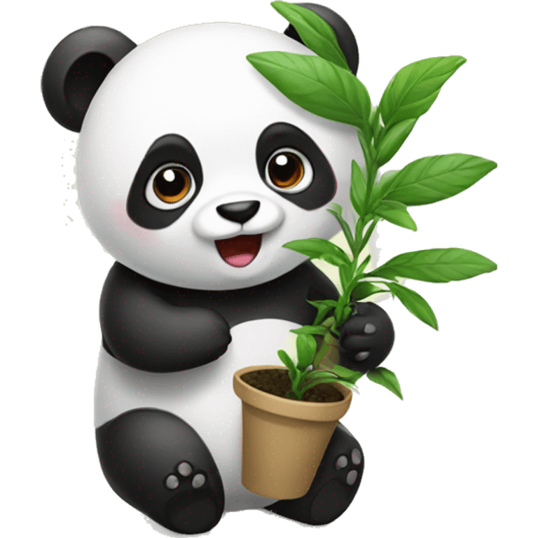 Panda holding plant emoji