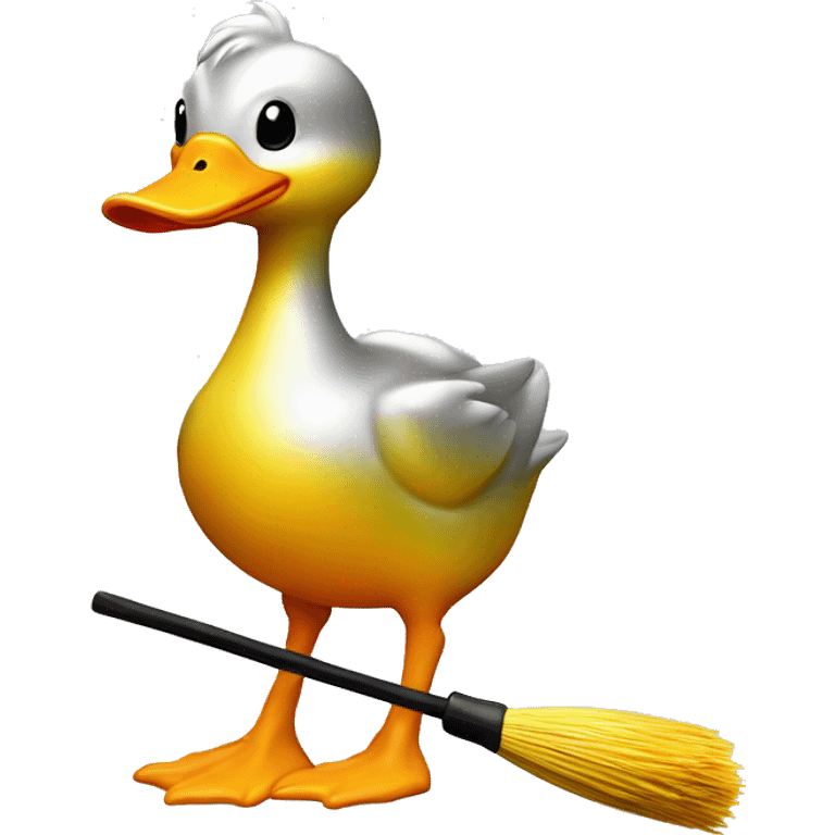 Bright chrome duckling on neon broom  emoji