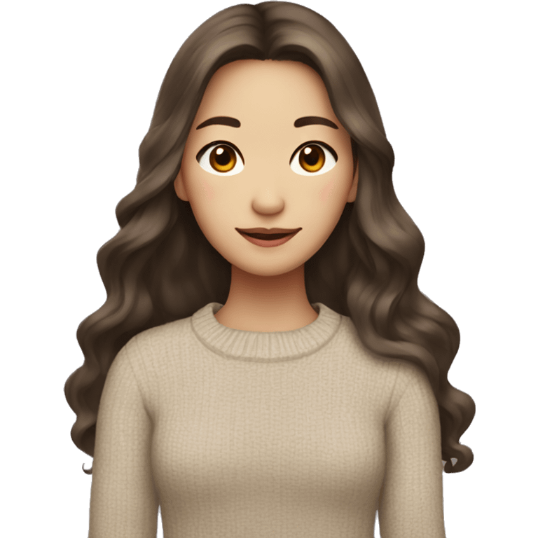 Asian girl with long wavy brown hair, pretty, dressed in sweater emoji