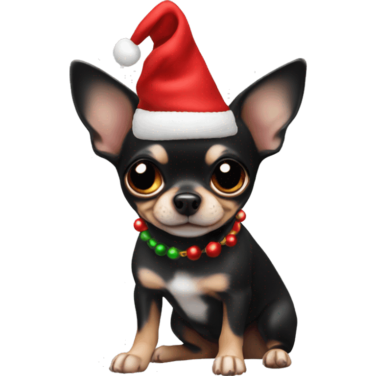 Black short hair chihuahua with Christmas hat emoji