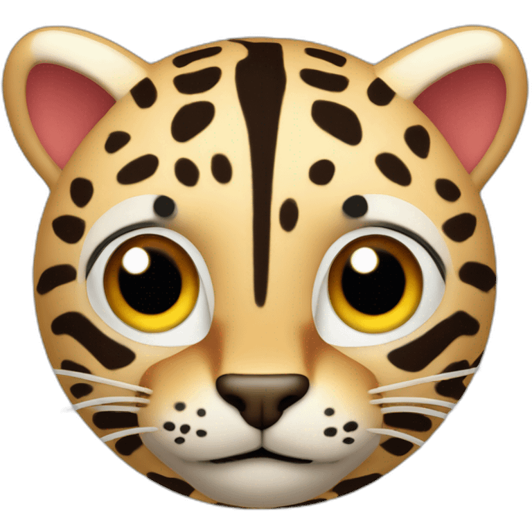 3d sphere with a cartoon Ocelot skin texture with big confident eyes emoji