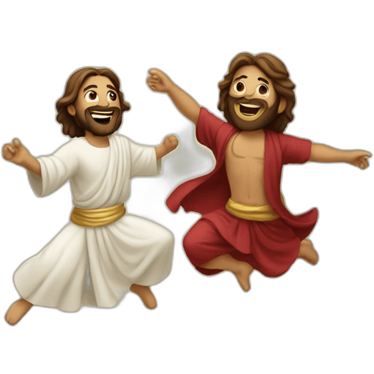 jesus christ and mahoma dancing happily emoji