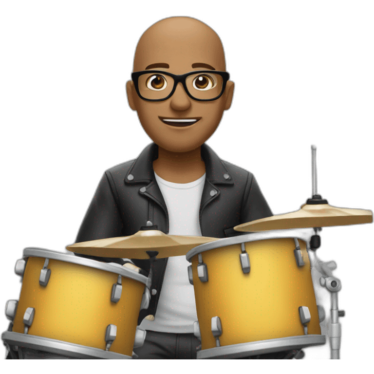 Bald Guy wearing rounded glasses and playing drums emoji