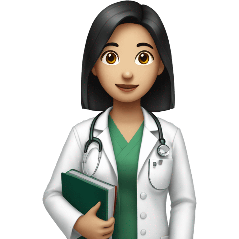 young female medical asean student with black hair and book in hand emoji