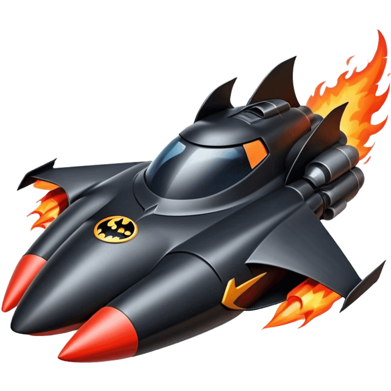 batmobile in rocket ship boom rocket at take-off in fire emoji