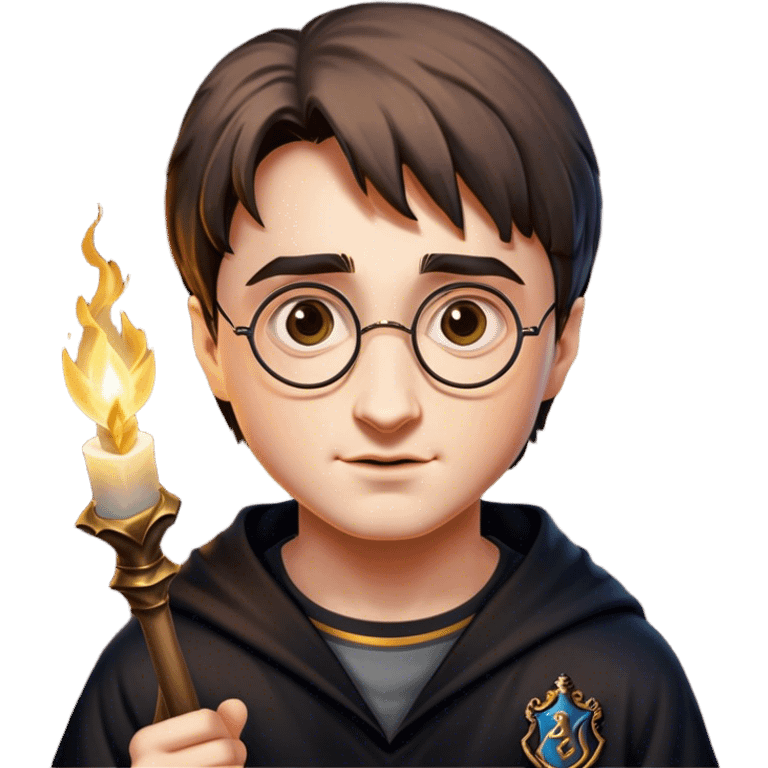 Cinematic Realistic Harry Potter Pop Culture Emoji, featuring a mystical, enchanted portrayal inspired by the iconic wizard rendered with lifelike magical details and dynamic lighting. emoji