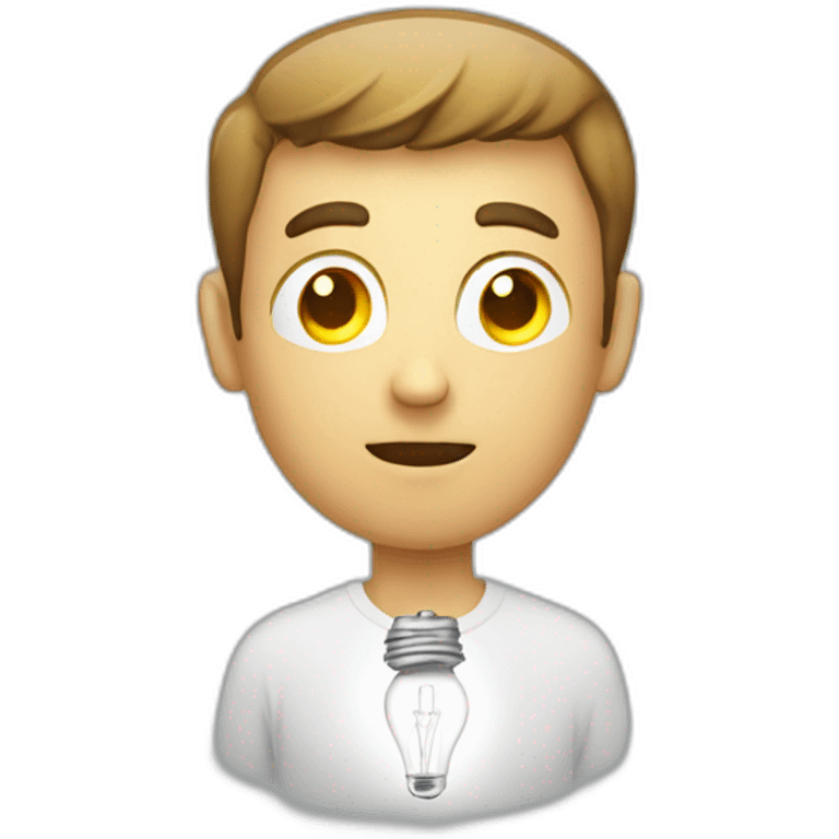 man white tshirt thinking with light bulb emoji