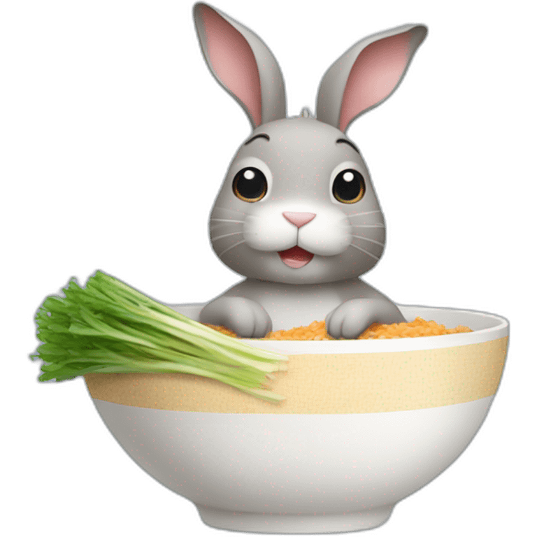 Rabbit holding a tuna fish rice bowl emoji