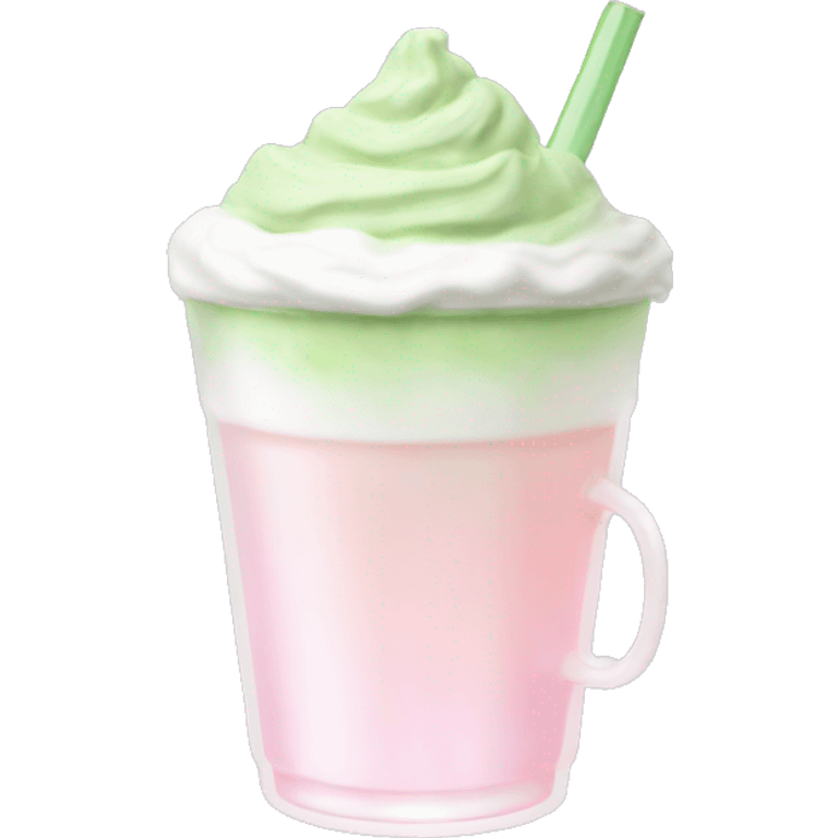 Clear tumblr cup with light pink drink, matcha foam, and whip cream on top emoji