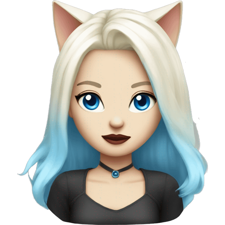 platinum blonde hair, blue eyes, evil, cat ears, emoji