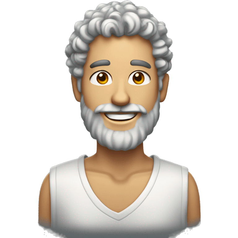 Man with curly salt and pepper hair and beard, with pale tanned skin and broad smile emoji