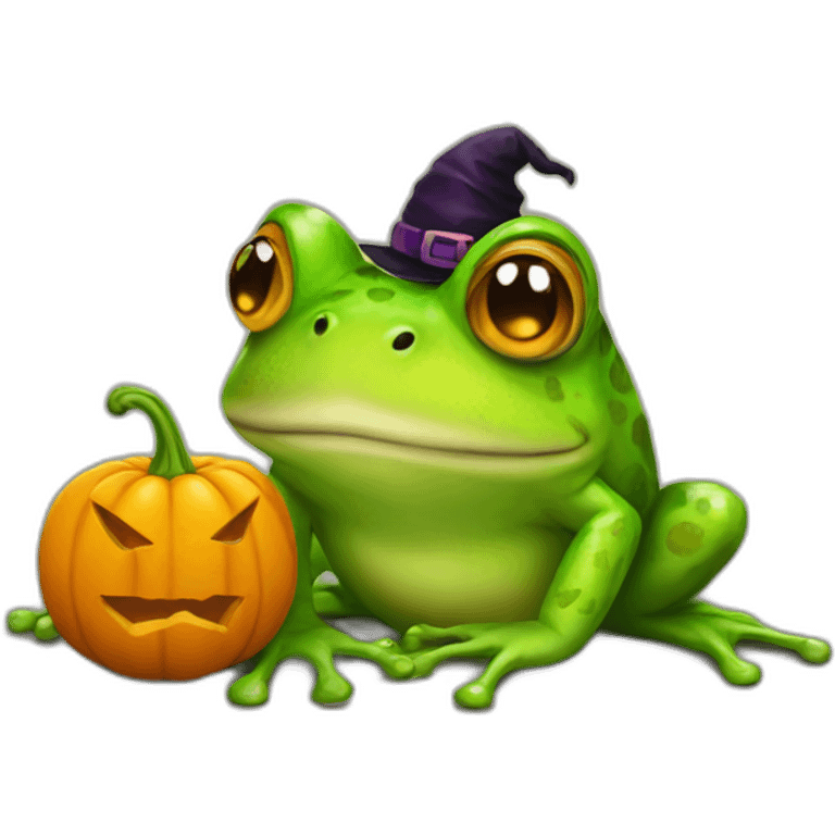 Halloween spooky frog with pumpkin emoji