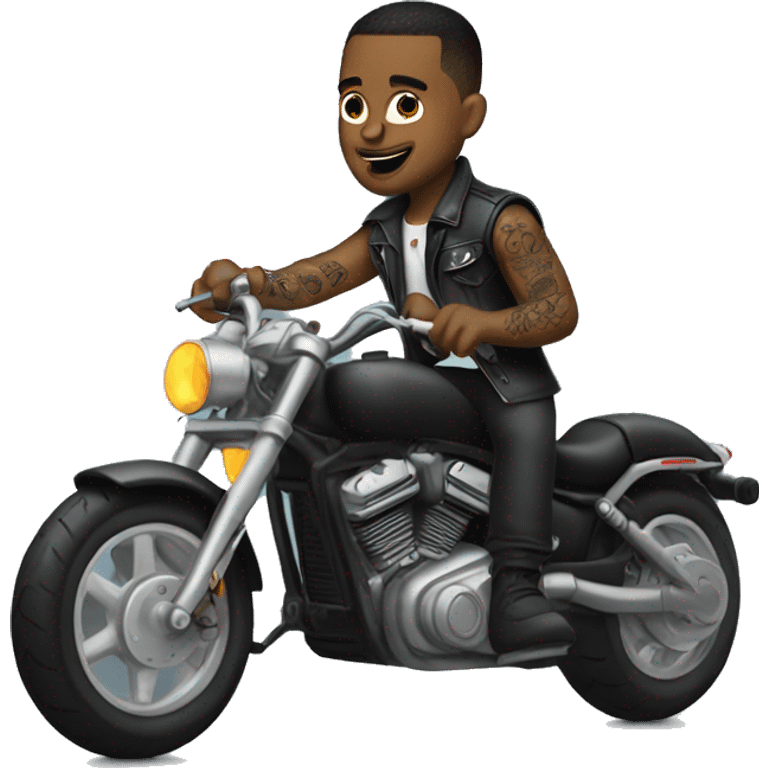 bad boy on motorcycle with tatoos full body emoji