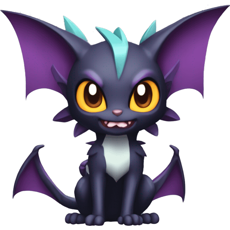  Kawaii Edgy Cool Vampiric Beautiful Noivern-Nargacuga-Litten with big Bat Ears full body emoji