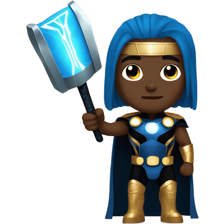 Black Thor in Ted, Gold and blue super hero costume  emoji