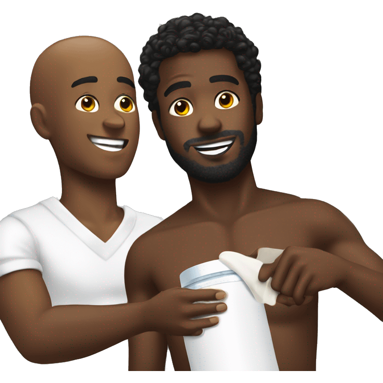 Black man rubbin lotion on another black man emoji