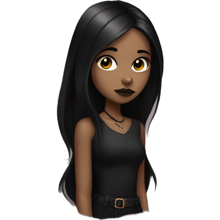 Brown goth girl with long black hair portrait  emoji