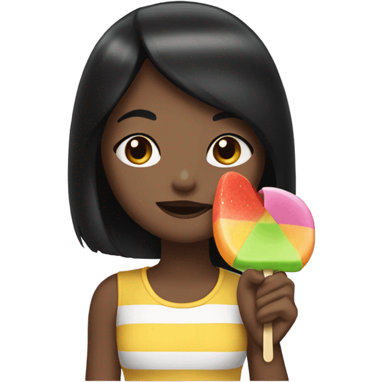 Girl with black hair sucking popsicle emoji