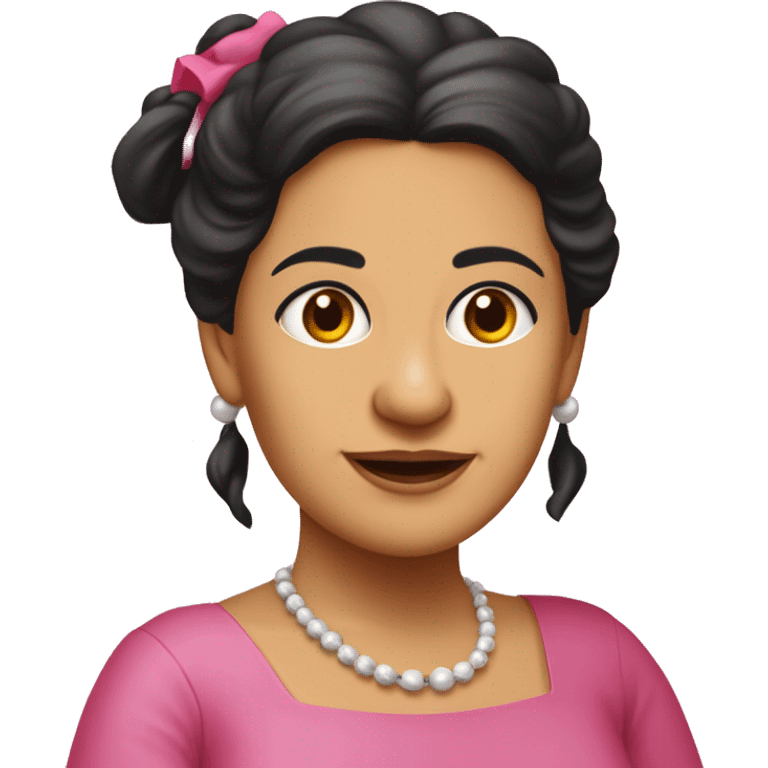 Mariana Bracetti Cuevas was a patriot and leader of the Puerto Rico independence movement. Pink dress. 2 pigtails. Dark hair old woman. emoji