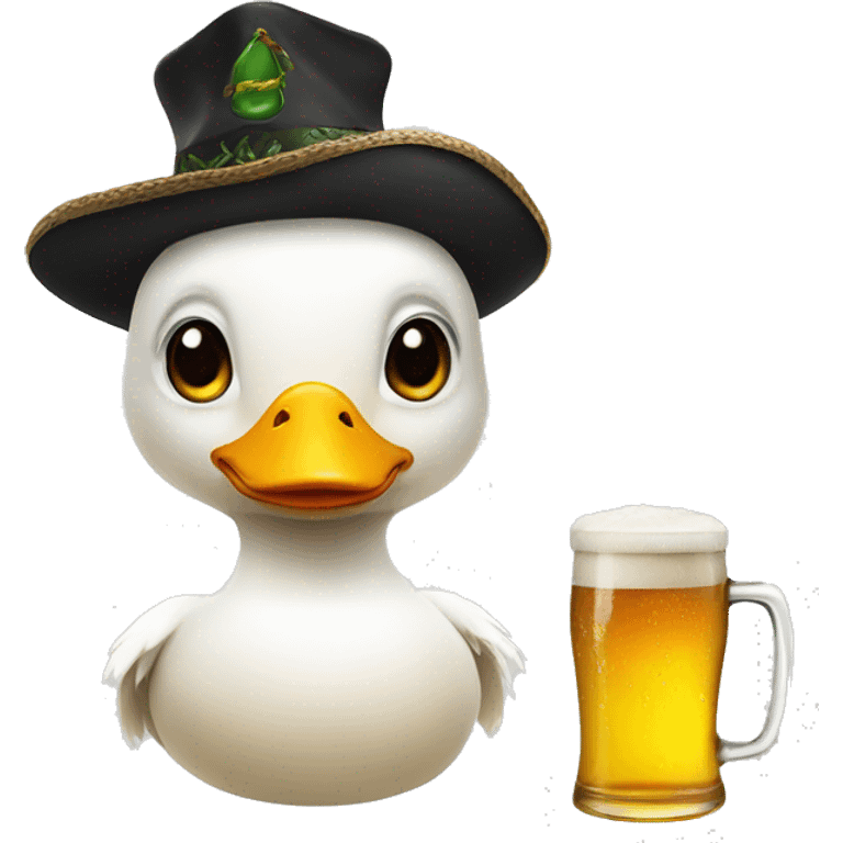 white duck in a hat with cat ears with beer emoji