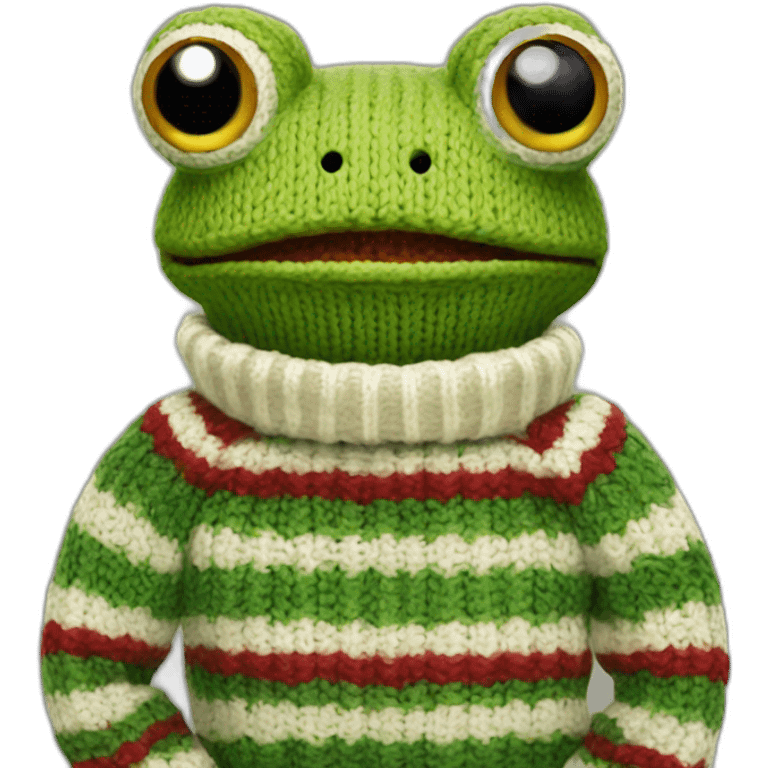 Knitted frog in a striped sweater emoji